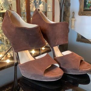 Jimmy Choo brown suede platform heels